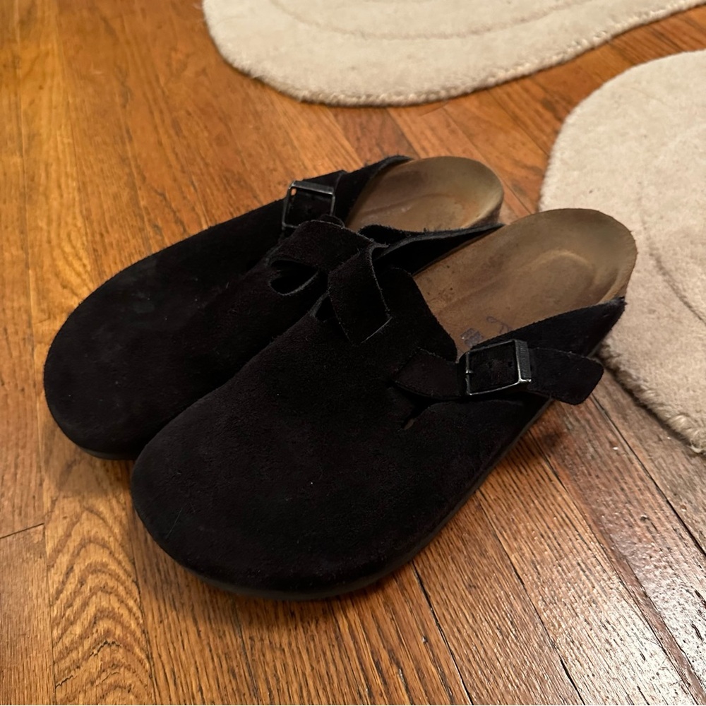 birkenstock boston suede soft footbed black suede sandals 39